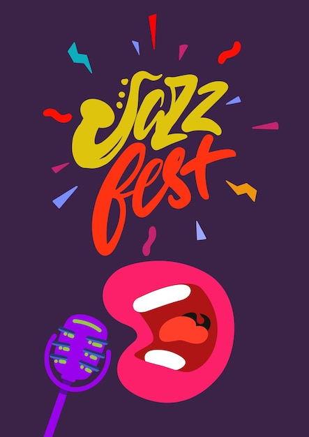 Concetto di poster del festival jazz in stile cartone animato per la stampa e il designillustrazione vettoriale