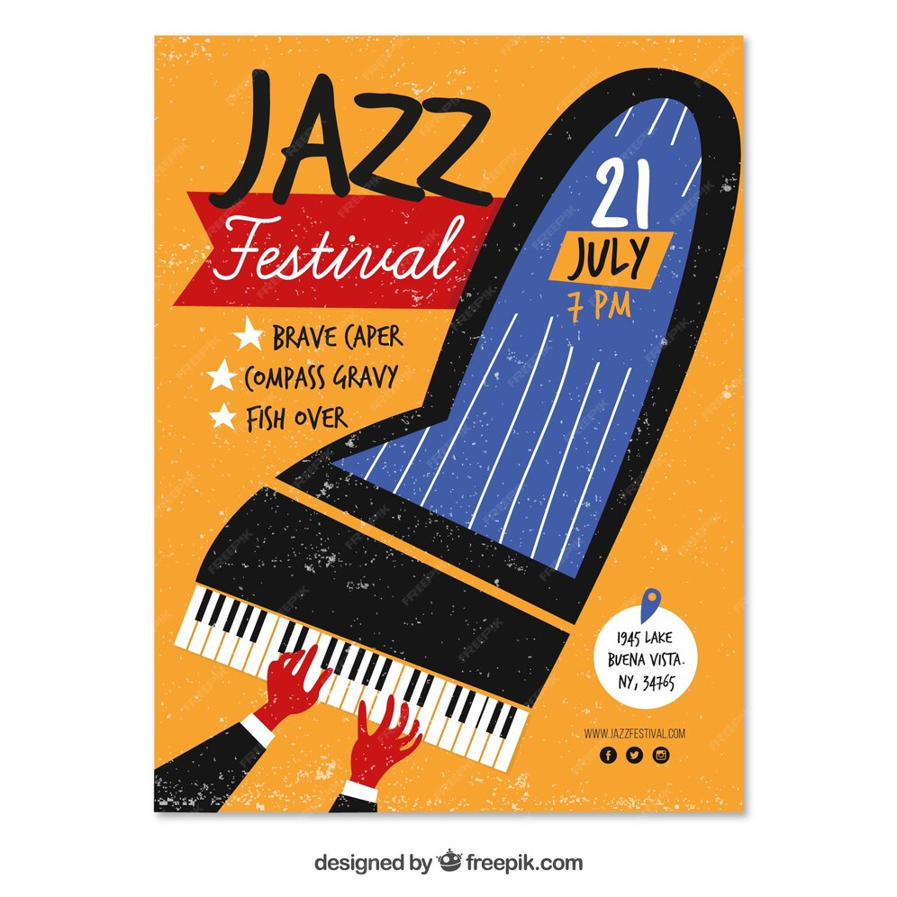 Premium Vector Jazz festival poster with hand drawn piano