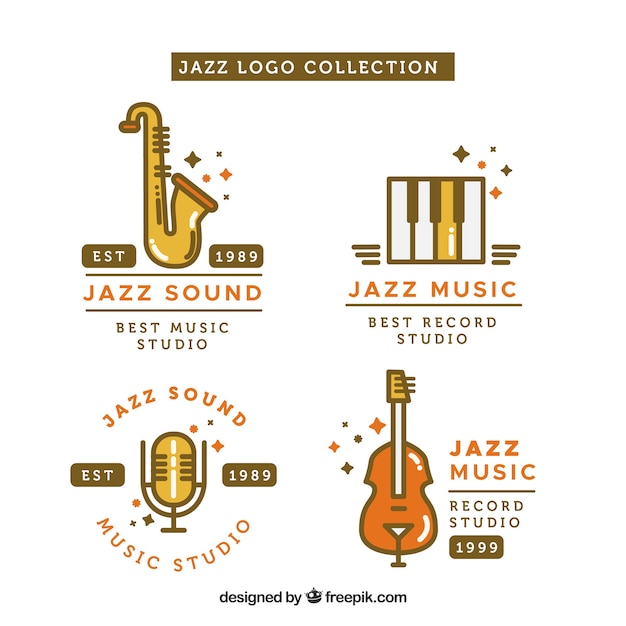 Vector jazz logo collection with flat design