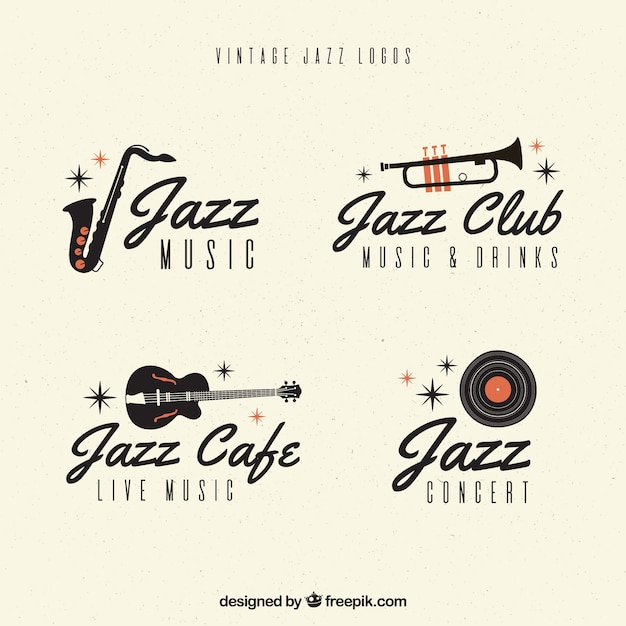 Vector jazz logo collection with vintage style