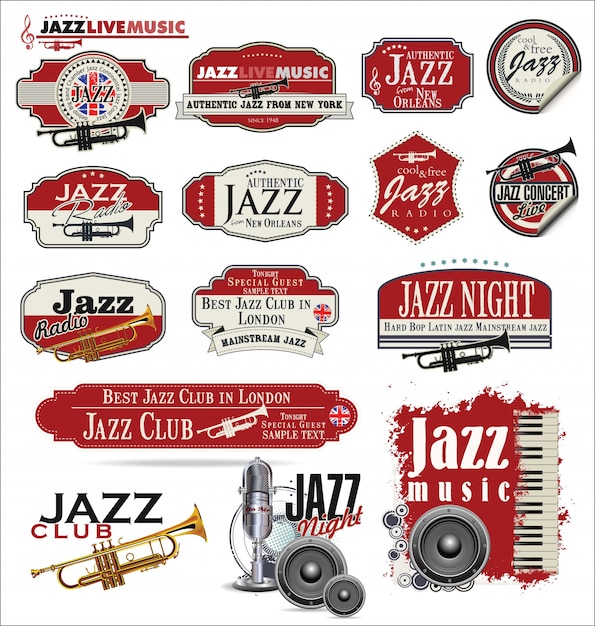 Vector jazz music badge collection