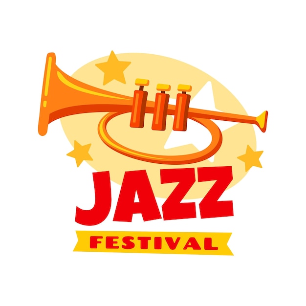 Jazz music festival icon of trumpet with stars for live concert or musical band vector poster jazz music fest or bar live performance symbol of trumpet for acoustic music club or entertainment event