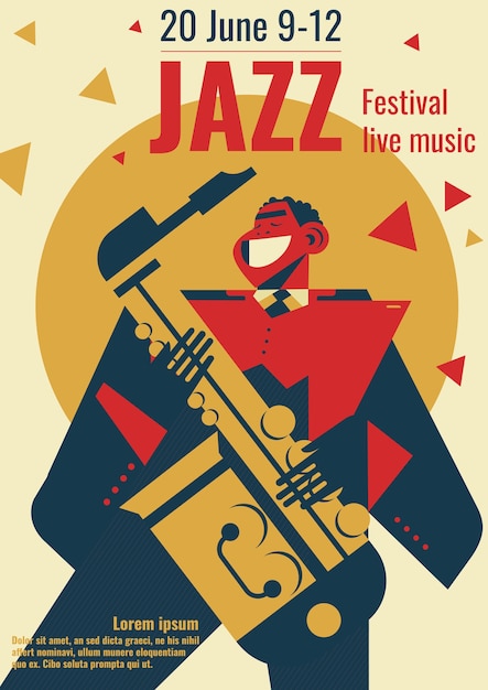 Vector jazz music festival poster. jazz club band concert placard