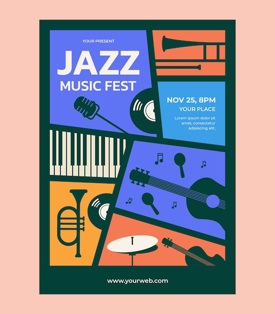 Jazz music festival poster template vector