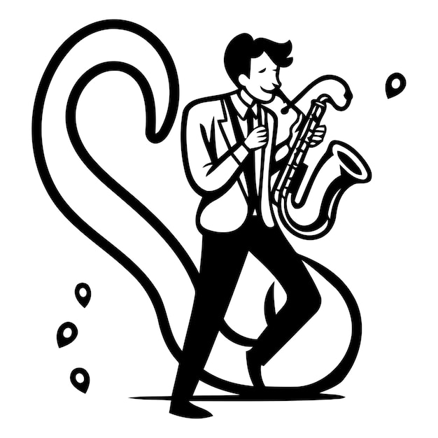 Вектор Джазовый музыкант играет на саксофоне векторная иллюстрация в стиле мультфильма