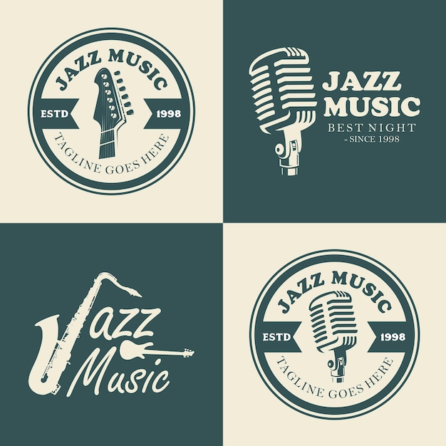 Vector jazz muziekfeest logo en badge ontwerp