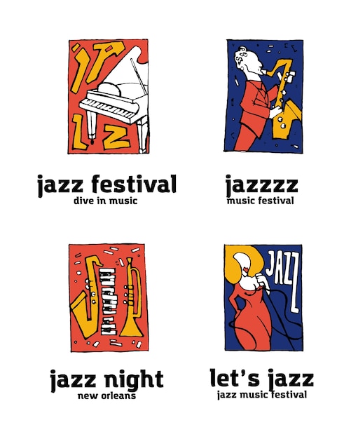 Jazz muziekfestival logo set