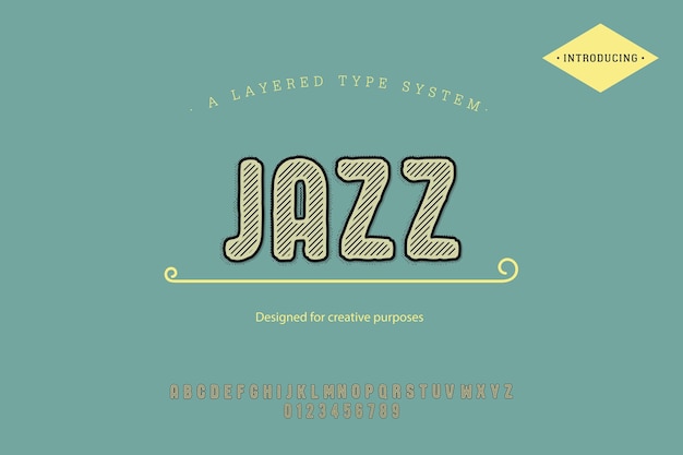 Carattere tipografico jazz per etichette e design di caratteri diversi