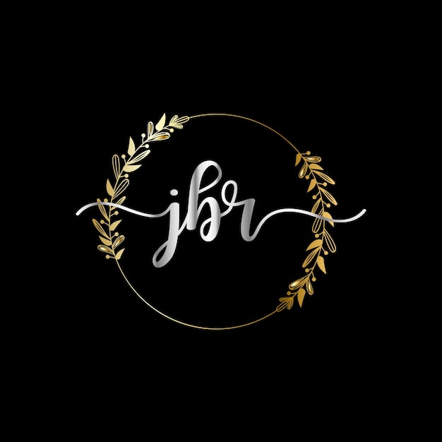 축하 행사, 결혼식, 인사말 카드, 초대장 벡터 템플릿을 위한 JBR 초기 로고 타입