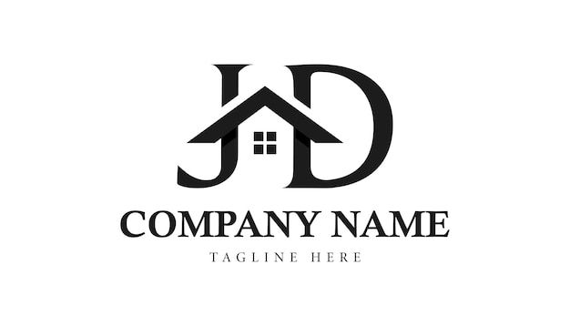 Modello di progettazione del logo della casa o della lettera della casa di jd immobiliare