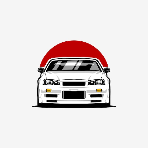 Векторная иллюстрация спортивного автомобиля JDM. Вид спереди вектора японского спортивного автомобиля на белом фоне.