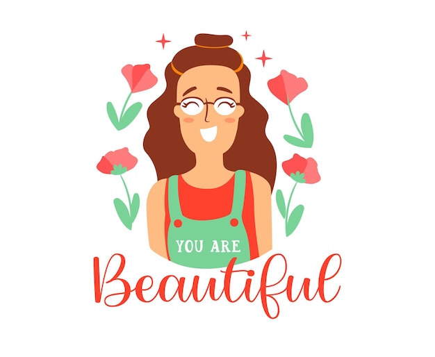 Vector je bent mooi de portretvrouw met belettering zin