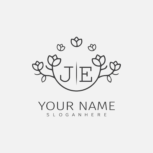JE initial monogram wedding with creative circle line flower