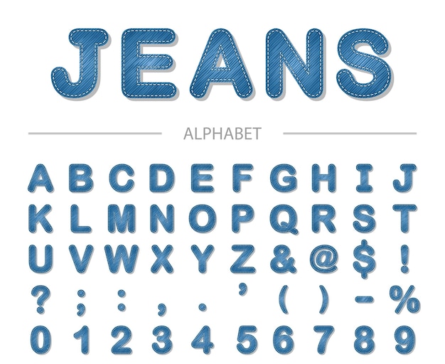 Jeans alphabet. Vector font.