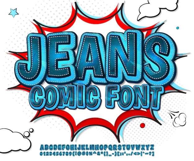 Jeans komisch lettertype in pop-artstijl