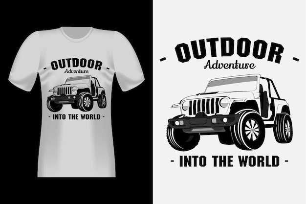 Design di t-shirt vintage stile disegnato a mano di jeep adventure