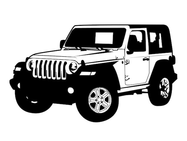 JEEP car silhouette black and white Illustration in retro style