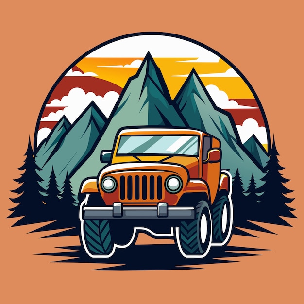 a jeep with a mountain in the background