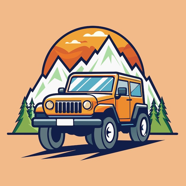 a jeep with a mountain in the background