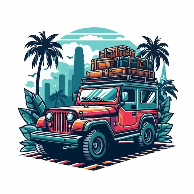 a jeep with palm trees and a palm tree on the top