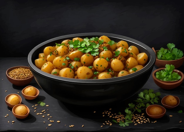 Vector jeera aloo bowl illustration