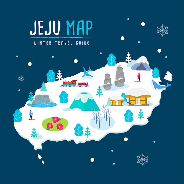 Mappa di viaggio invernale dell'isola di jeju