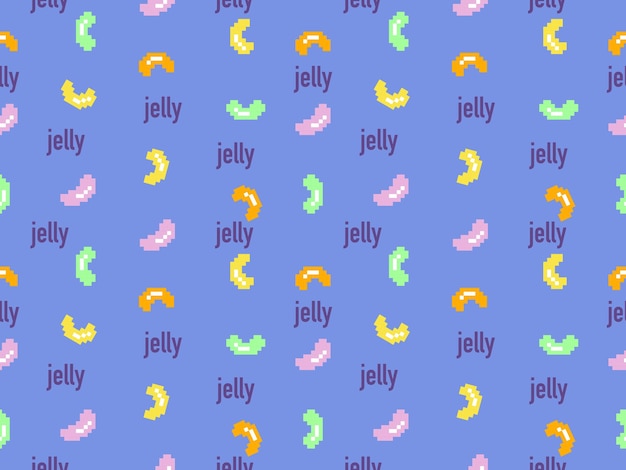 Vector jelly cartoon character seamless pattern on blue backgroundpixel style