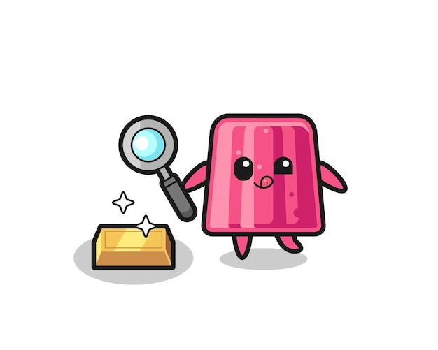 Jelly character is checking the authenticity of the gold bullion cute design