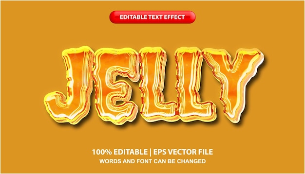 ゼリーの編集可能なテキスト効果テンプレート、光沢のあるオレンジ色のスライム効果のフォント スタイルのタイポグラフィ