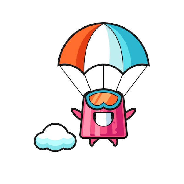 Jelly mascot cartoon is skydiving with happy gesture