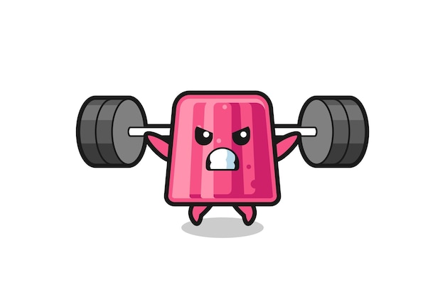Vector jelly mascot cartoon with a barbell