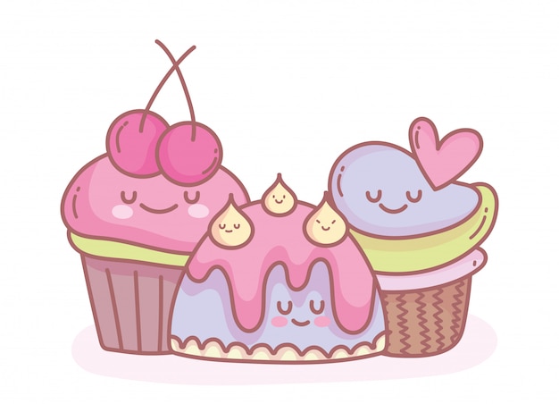 Gelatina e dolci cupcakes cibo per cartoni animati carino