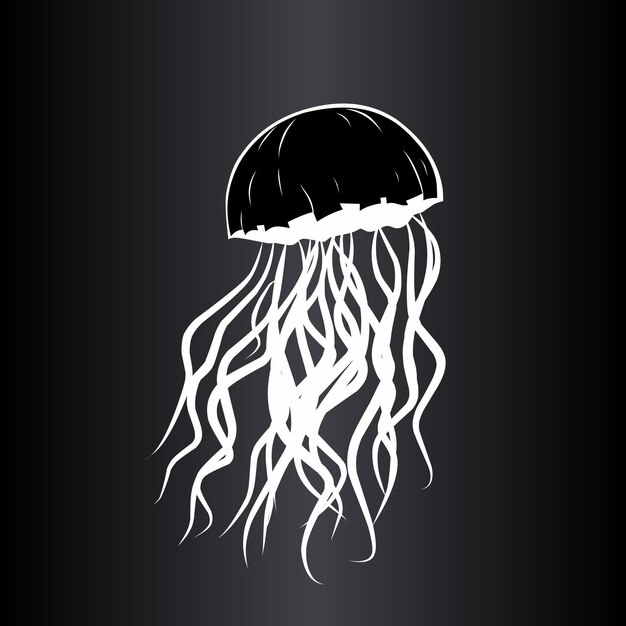 Vector jellyfish black and white illustration design with black screen