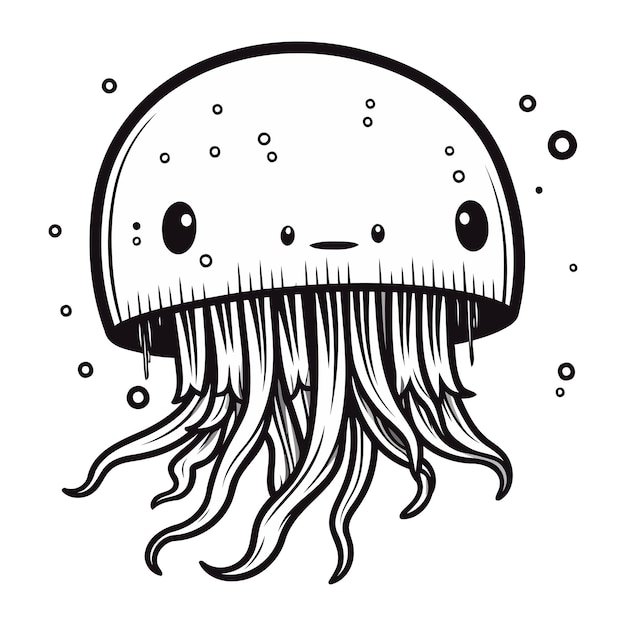 Jellyfish Black and white vector illustration isolated on white background