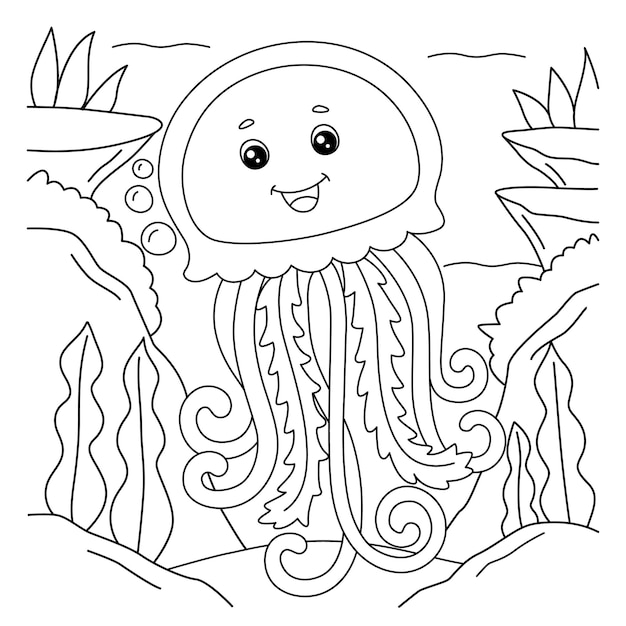 Vector jellyfish coloring page for kids