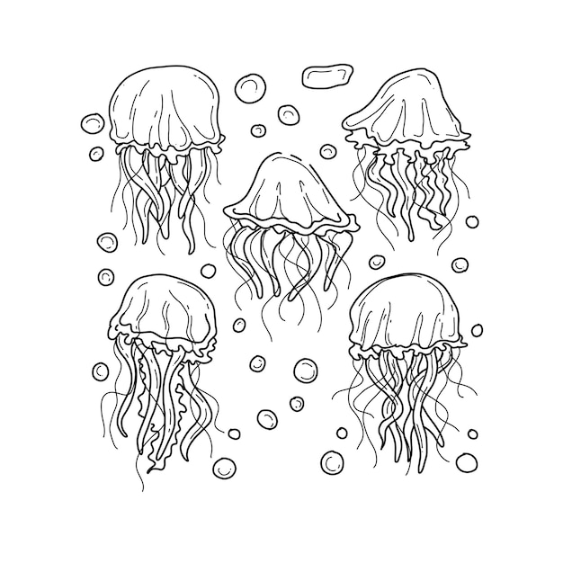 Jellyfish handrawn doodle illustrations vector set