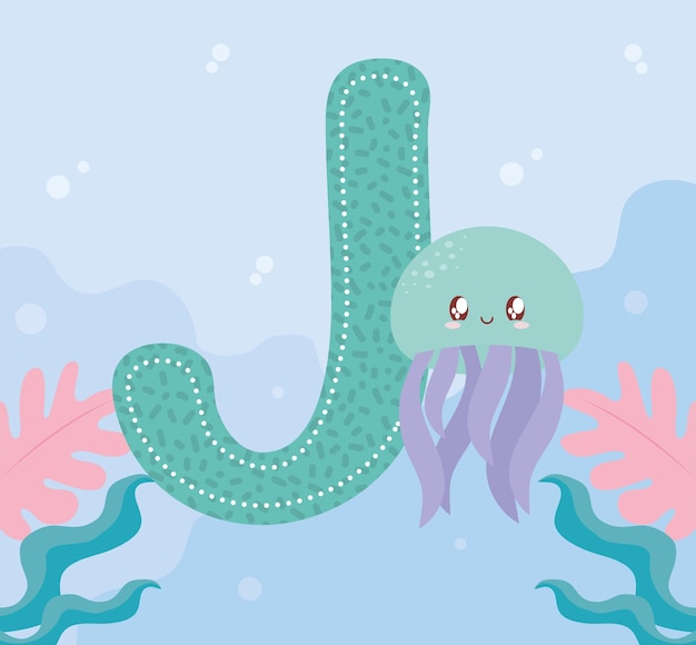 Jellyfish and letter j card