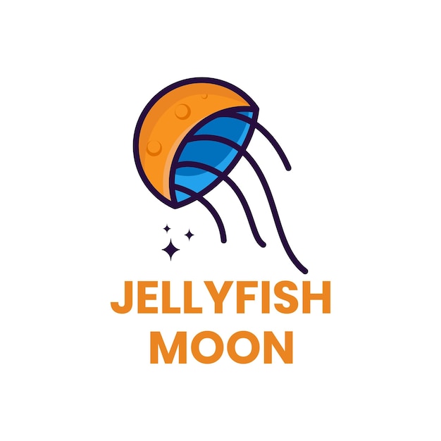 Vector jellyfish and moon logo