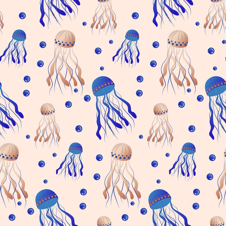 Vector jellyfish pattern seamless print of cute colorful cartoon