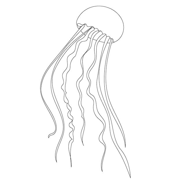 Эскиз медузы, рисующий одну непрерывную линию вектора