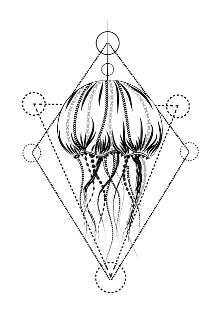 Illustrazione vettoriale delle meduse stile di geometria sacra