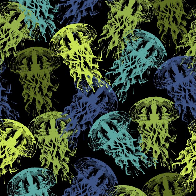 Медузы художественная иллюстрация под водой черный и неоновый