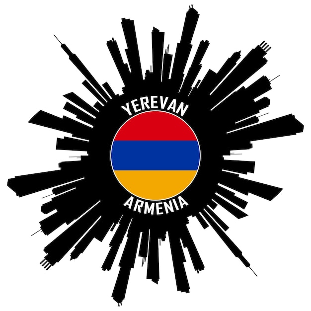 Jerevan Skyline Silhouet Armenië Vlag Reizen Souvenir Sticker Vector Illustratie