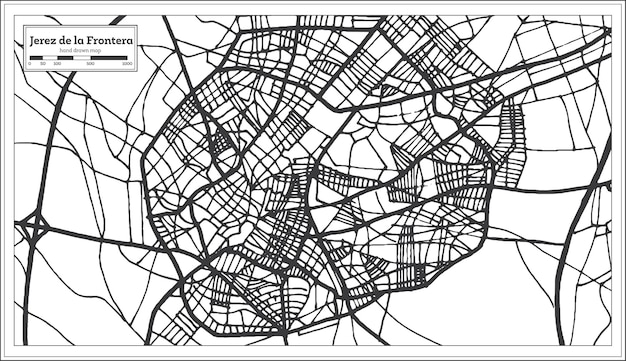 Vettore mappa della città di jerez de la frontera in spagna in stile retrò