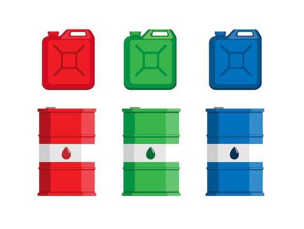 Tanica e tanica per tanica benzina olio icona simbolo set illustrazione piatta vettore