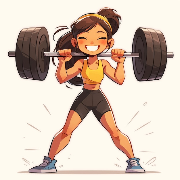 Vector a jersey city girl practices powerlifting in cartoon style