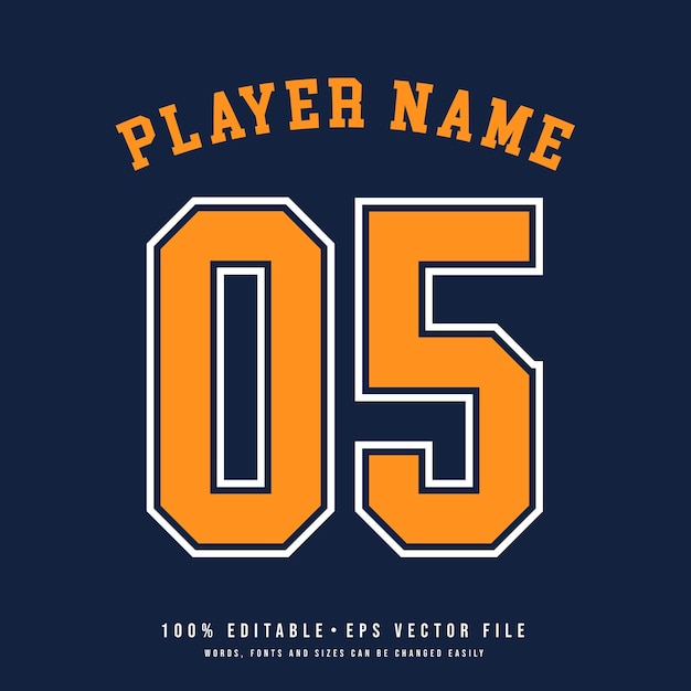 Numero di maglia nome della squadra di basket effetto di testo stampabile vettore modificabile 05 numero di maglia