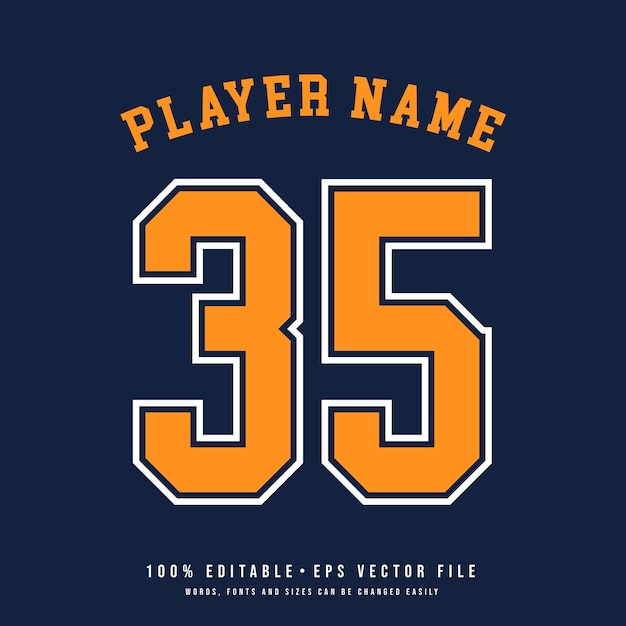 Jersey number basketball team name printable text effect editable vector 35 jersey number