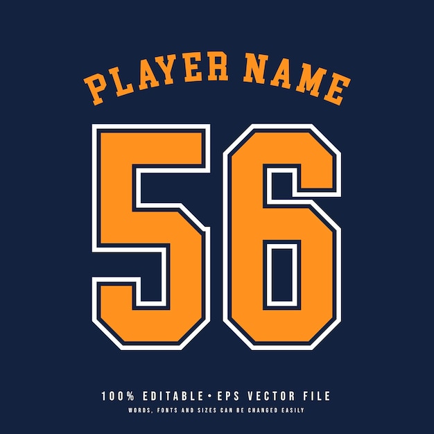Numero di maglia nome della squadra di basket effetto di testo stampabile vettore modificabile 56 numero di maglia