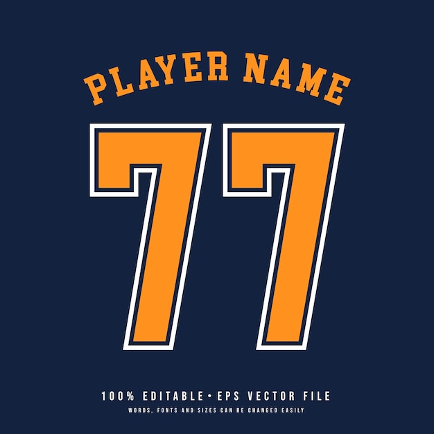 저지 번호 농구 팀 이름 인쇄 가능한 텍스트 효과 편집 가능한 벡터 77 저지 번호